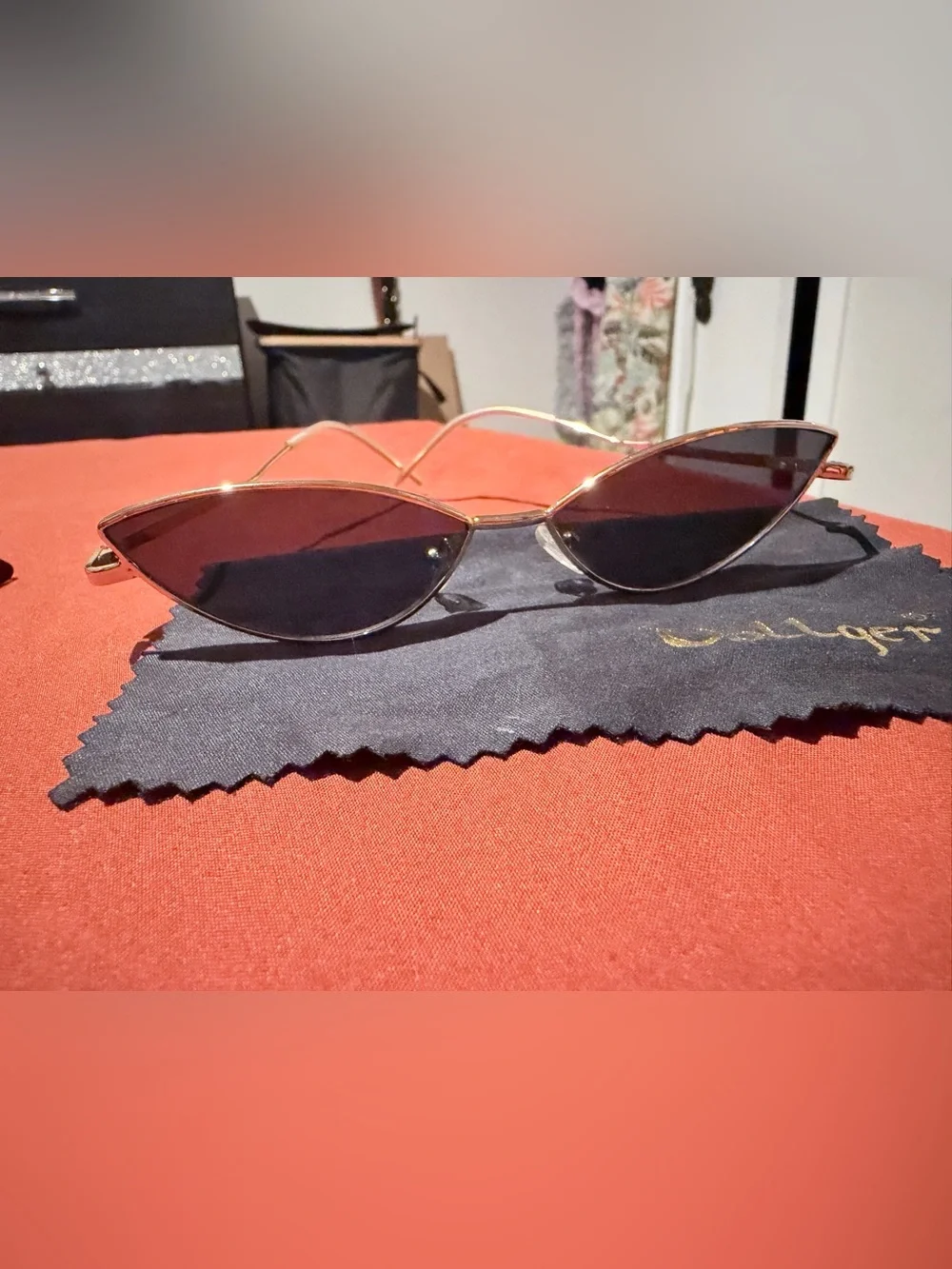 Dollger Gold Frame Dark Black Cat-Eye Sunglasses